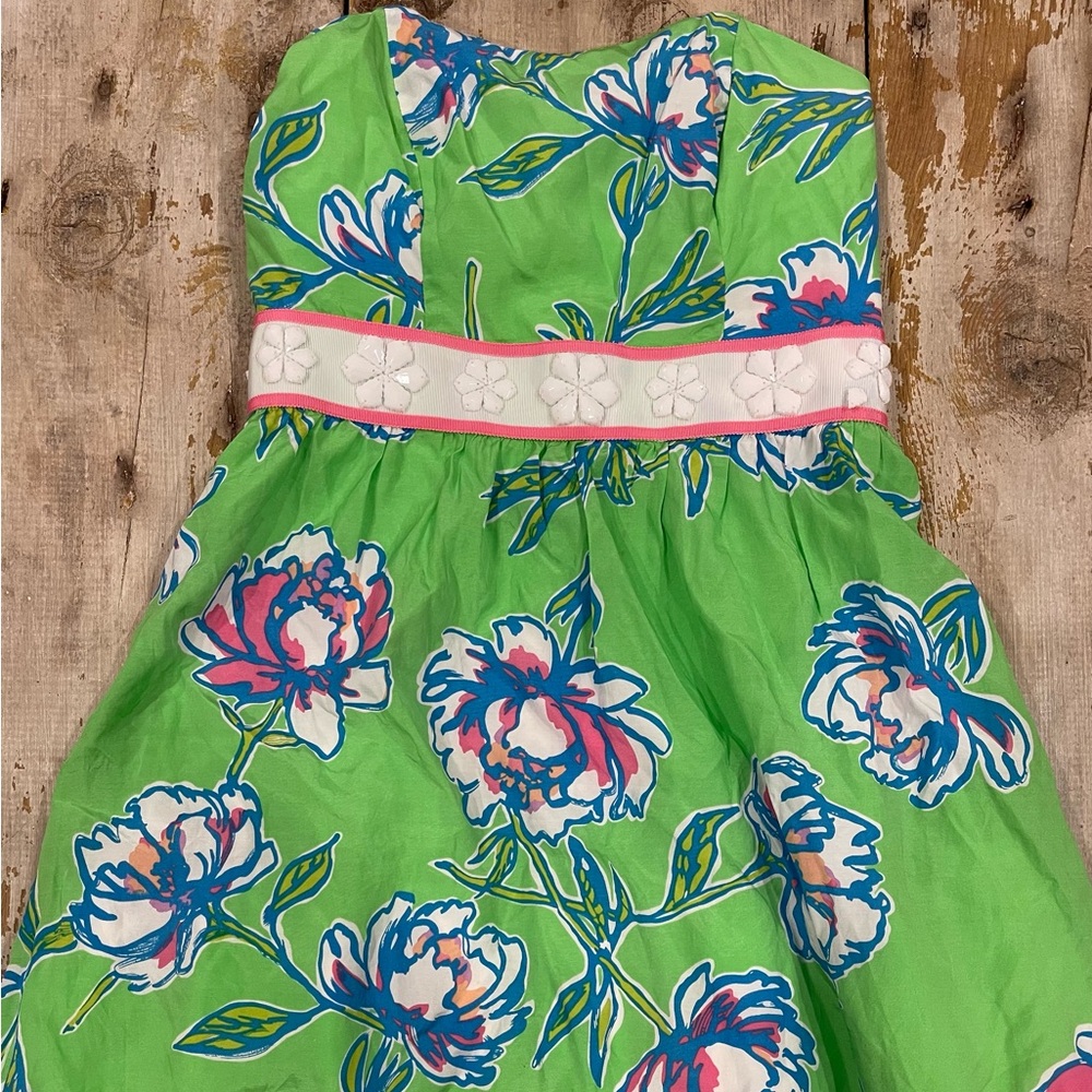 Lilly Pulitzer Langley strapless green floral dress - 0 - Picture 3 of 8